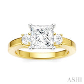 1/4 Ctw Tri-Mount Princess Shape Round Cut Diamond Semi-Mount Engagement Ring in 14K Yellow and White Gold
